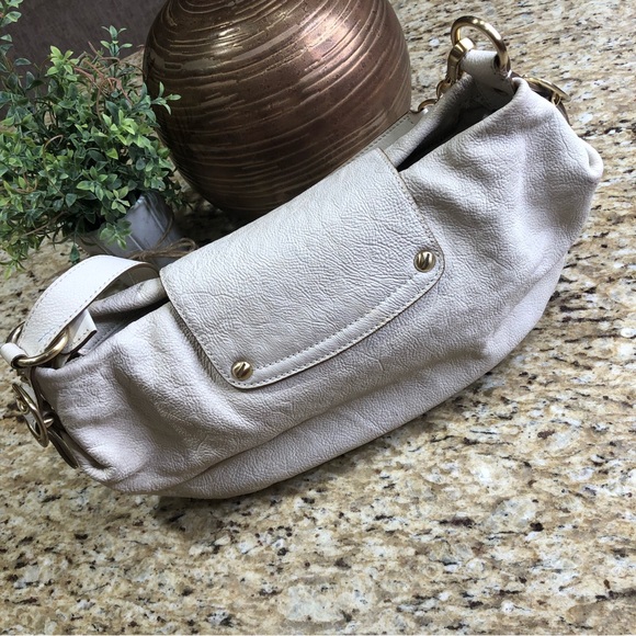 Michael Kors Ivory Gold Buckle Leather Fold Over Medium Crossbody Shoulder Bag - Picture 9 of 12